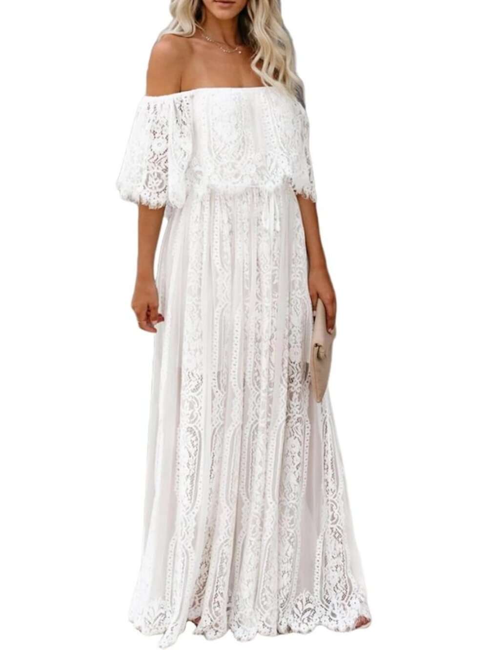Lace Maxi Wedding Dress for Women | Boho Formal Long Dress for Wedding Guests